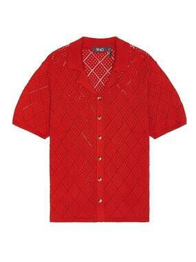 Wao Open Knit Burnt Orange Camp Shirt Size M